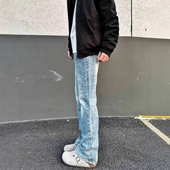 浅蓝色柳叶弯刀牛仔裤男款直筒弹力美式vibe风裤子修身显瘦直筒裤