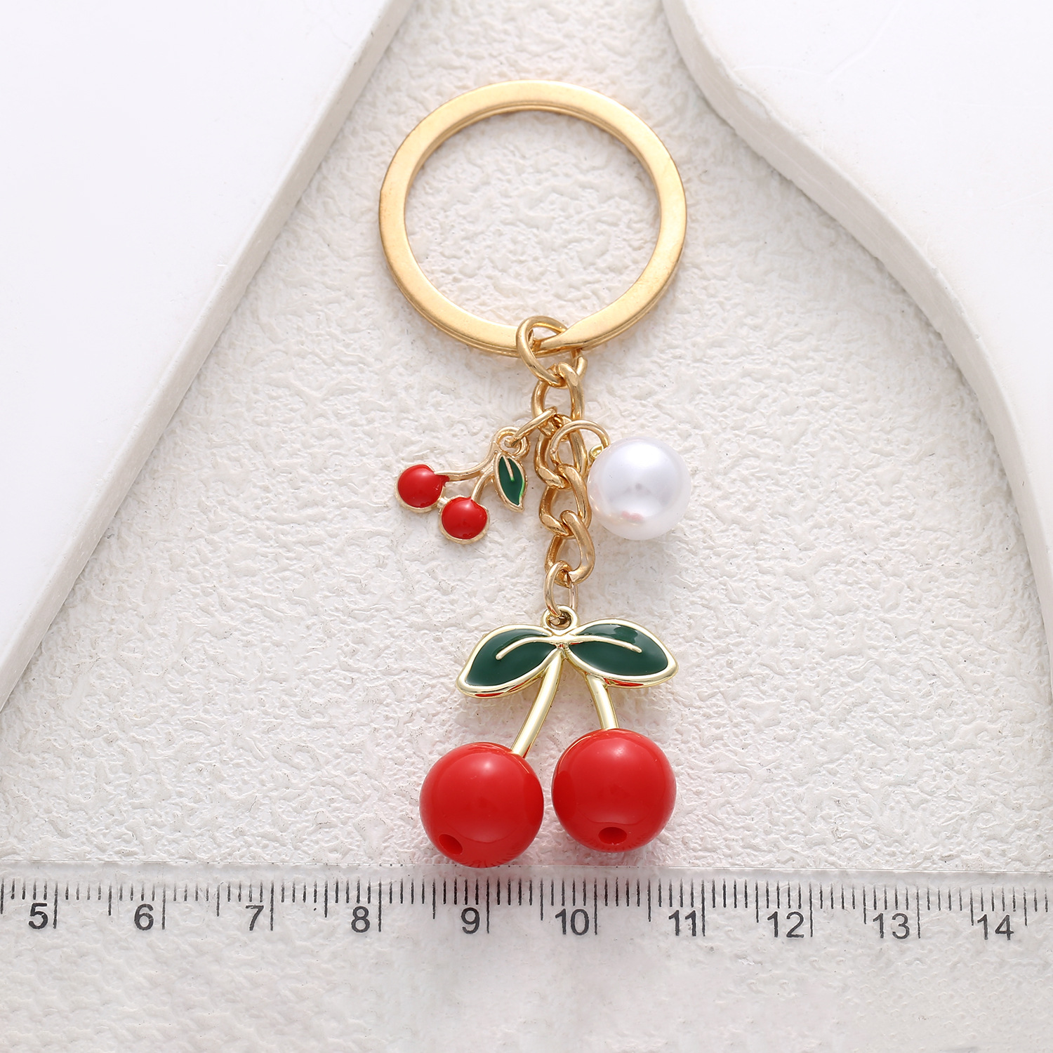 Bag, Peach, Cherry Pattern Women's Gender 1 Piece Bag Peach Cherry Keychain Alloy Enamel Pearl Women's Cute Sweet Keychain