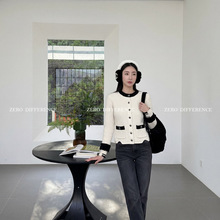 南油高端轻奢25N滑雪开衫黑白针织秋冬羊绒小香风羊毛针织衫女装