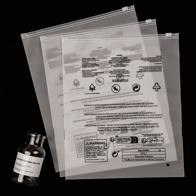 Temu bolsa de embalaje de advertencia estilo explosivo ropa de alta gama Amazon comercio exterior transfronterizo ropa esmerilada transparente bolsa con cremallera