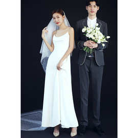 吊带轻婚纱白色仙气出门纱2026年新款旅拍小个子新娘结婚礼服气质
