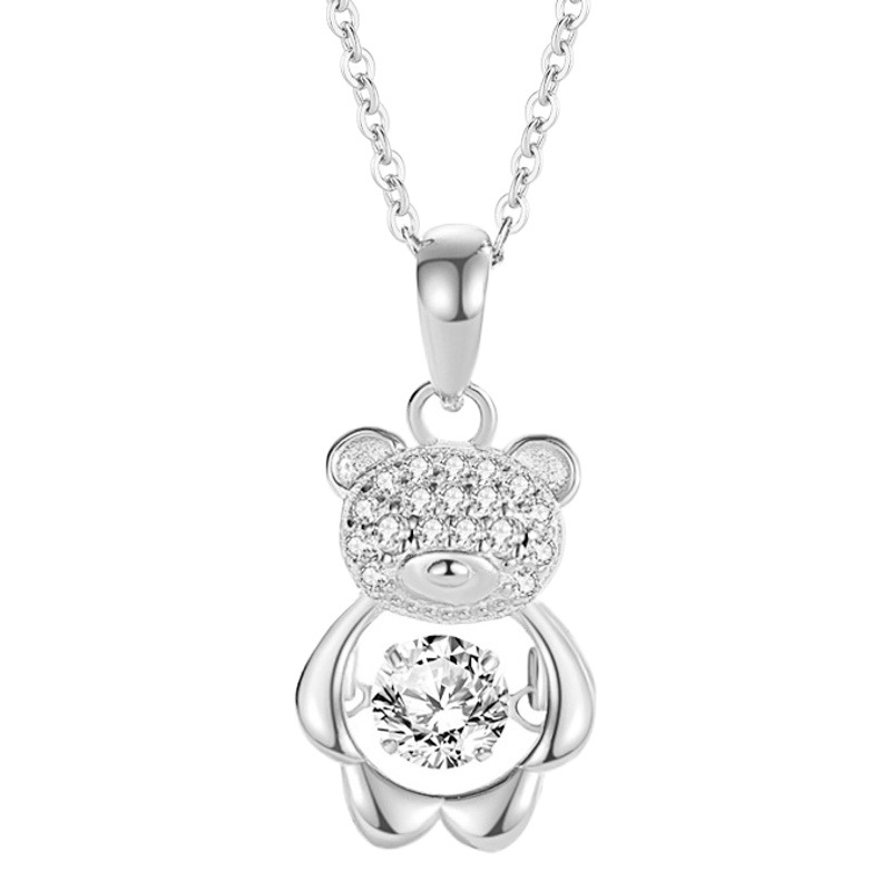 Collar de plata esterlina s925 oso femenino plata esterlina inteligente s925 plata europea y americana transfronteriza saltando corazón moda animal