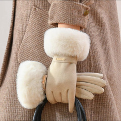 女性用暖かい手袋、ドイツ製ベルベット、防風性と耐寒性、タッチスクリーン、サイクリングと運転、ベルベットと厚みのあるアウトドア旅行冬用手袋