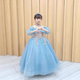 儿童礼服夏季长袖女童高端公主裙生日花童婚纱洋气钢琴演出服走秀