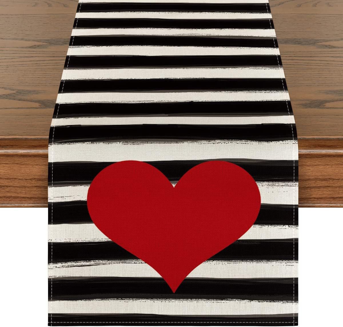 Juego de mantel individual y camino de mesa transfronterizo con estampado de corazones, mantel, tapete aislante térmico, decoración para ambiente festivo, tira larga nórdica para mesa de centro. image 11