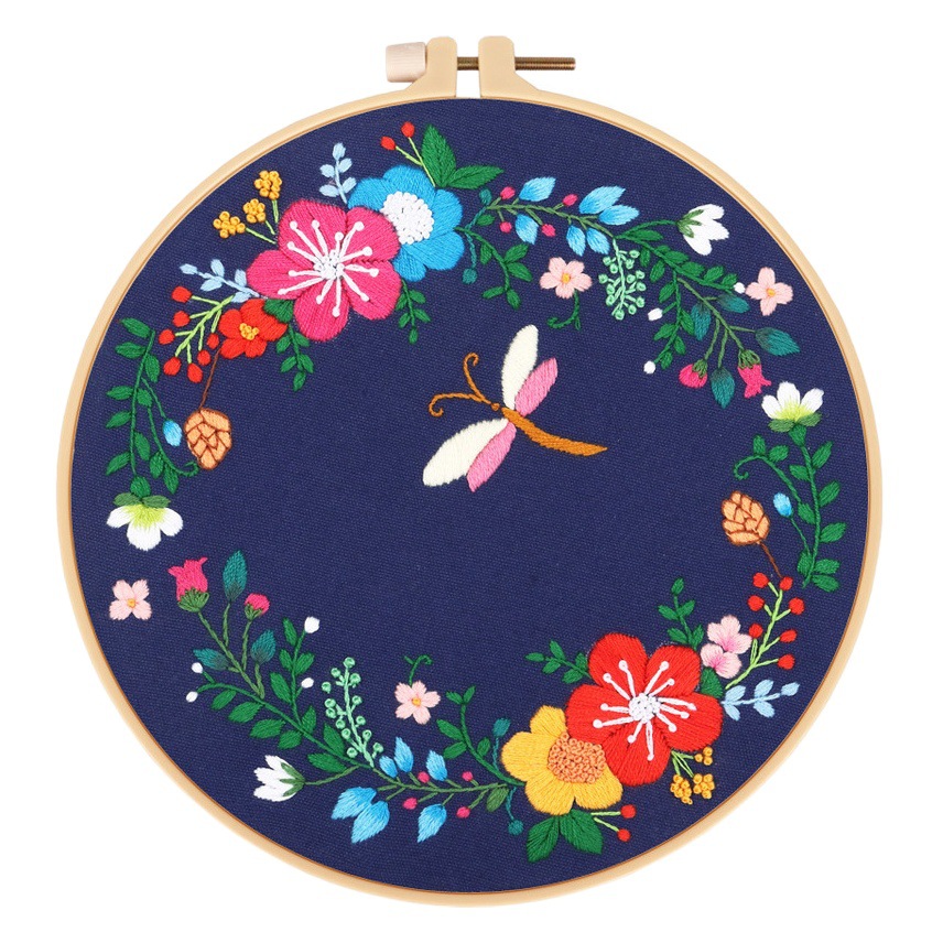 Feliz guirnalda DIY material bordado hecho a mano paquete principiante europeo tela flor flores y plantas letras planta verde