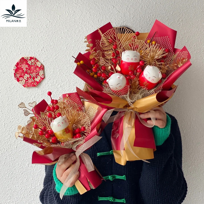 Año nuevo espuma afortunado gato adornos de víspera de año nuevo flor bendición barril adornos colgante fortuna gato accesorios DIY material paquete