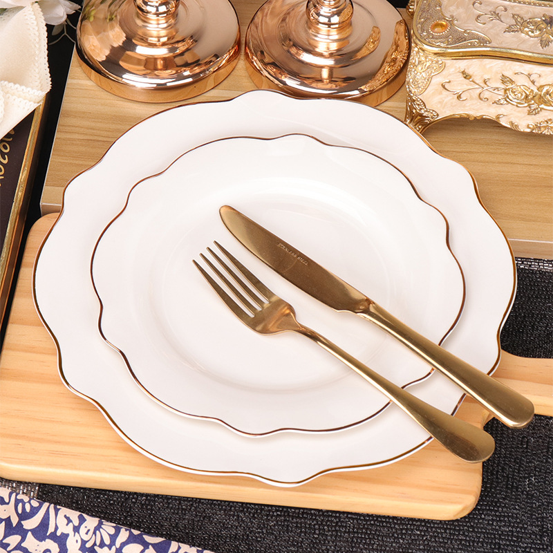 연판 접시 요리 접시 디너 플레이트 가정용 세라믹 가장자리 플레이트 불규칙한 플레이트 크리에이티브 플레이트 웨스턴 디너 플레이트 요리