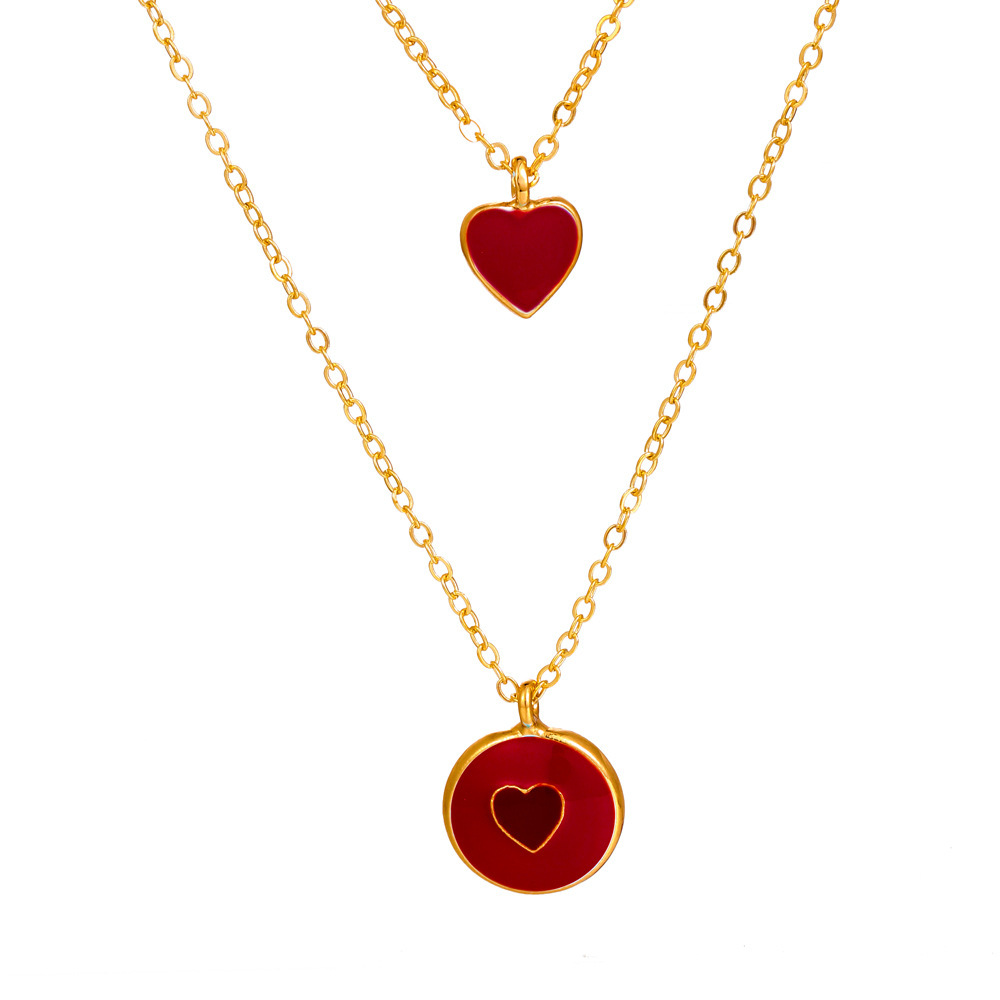Multi layered love with new multi-color oil dripping peach heart collarbone chain trendy and niche design sense necklace_voghion.com