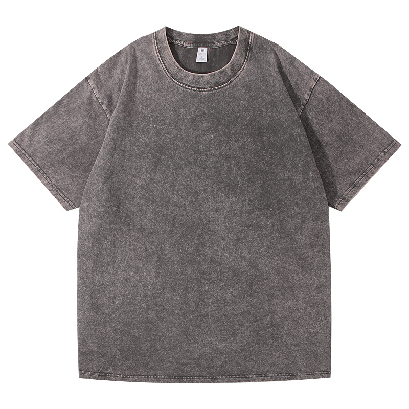 Camiseta de algodón lavada y desgastada Camiseta retro lavada de arena grande de la marca de moda de manga corta de los hombres pesados 220g con hombros sueltos