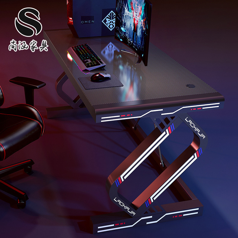 E-sports desk desktop home computer desk tempered glass carbon fiber texture simple bedroom table single game table