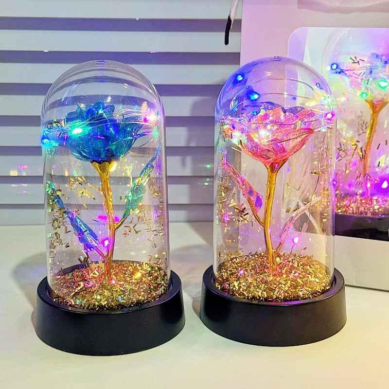 Nuevo ramo de rosas luminosas lámpara de noche dorada decoración de flores inmortales decoración pareja regalo de cumpleaños transfronterizo
