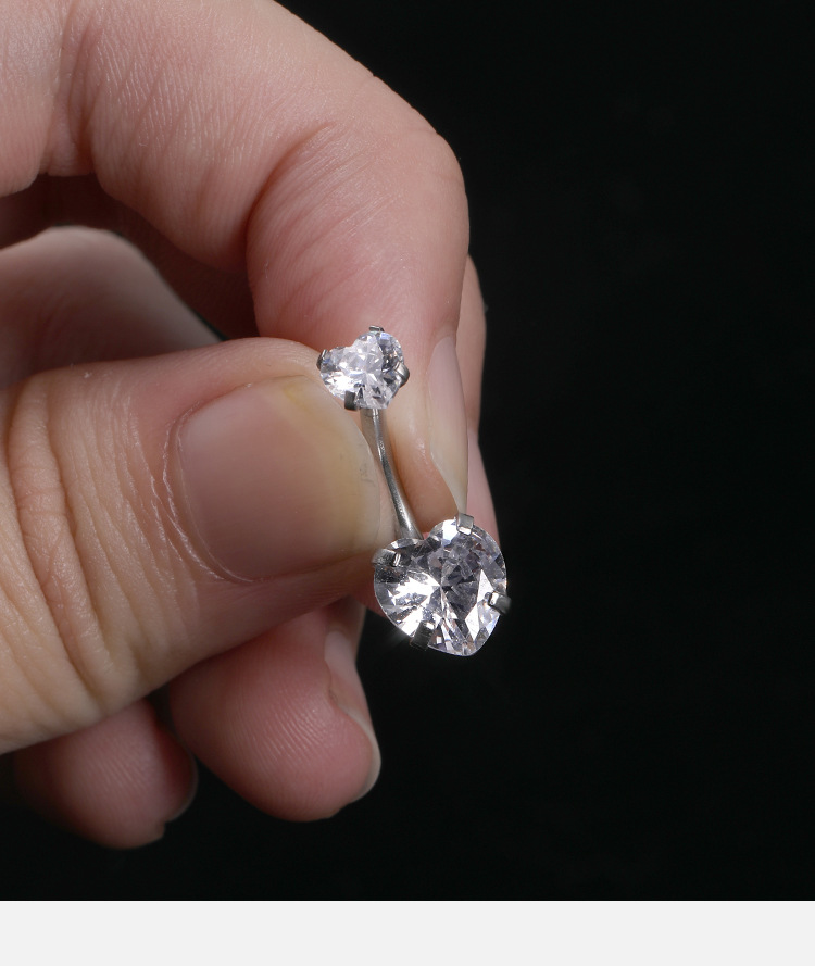 Heart-Shaped CZ Belly Button Ring Stainless Steel Double Head Dangle Navel Piercing Jewelry detail image 10
