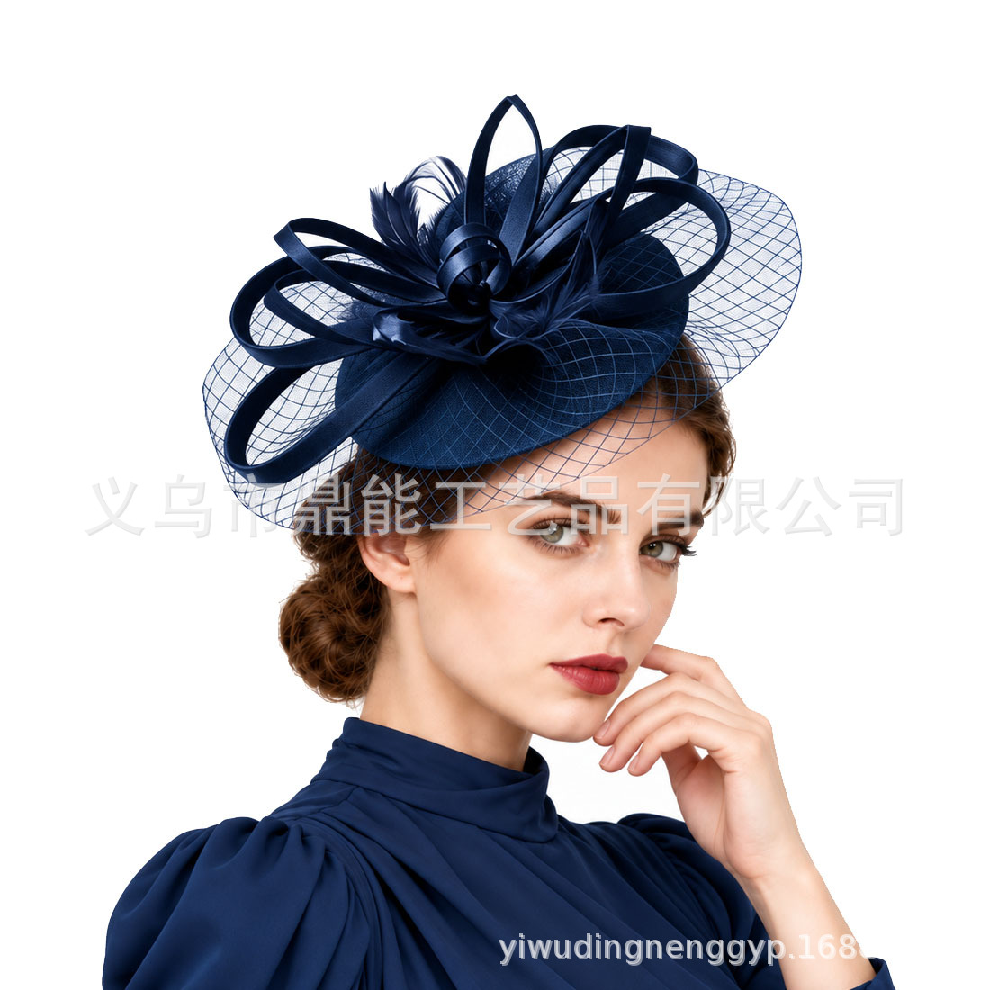 Cross-border European and American vintage mesh feather hat, women's equestrian festival headpiece, bridal banquet party hairband, flower headpiece