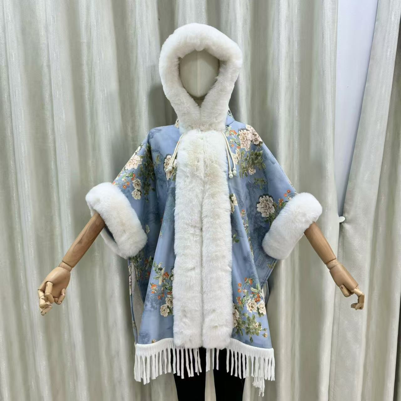 2025 otoño y invierno nuevo estilo de estilo nacional mantel grueso abrigo abrigo con capuchón cuello de lana dopamina jacquard de invierno