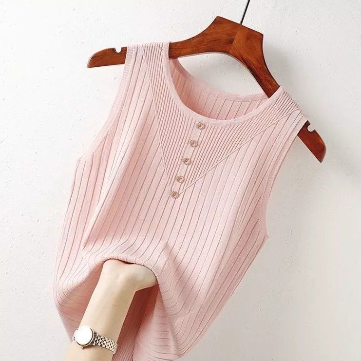 Ice Silk camisole women's summer thin versatile sleeveless knitted bottoming top inner loose short T-shirt fashion