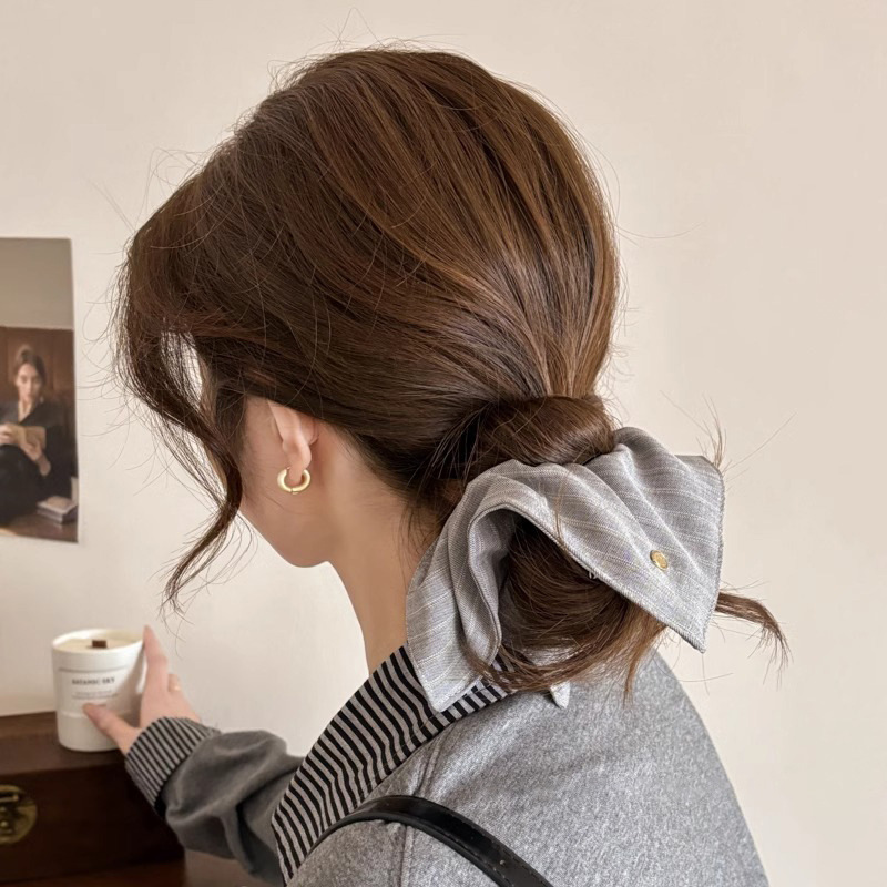 Tejido de trajes coreanos toallas cuadradas anillo de cabello a rayas de oro estándar perezoso anillo de intestino corda de cabello baja simple