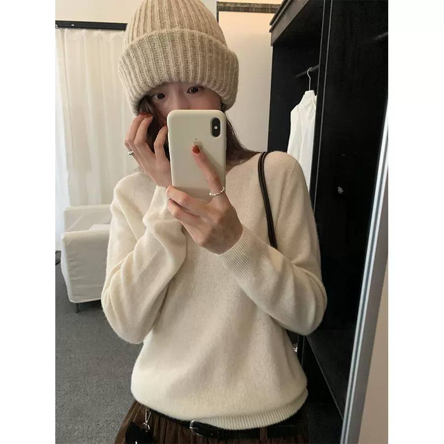 黄峥 慵懒风V领打底针织衫女秋冬简约宽松内搭气质长袖上衣541023