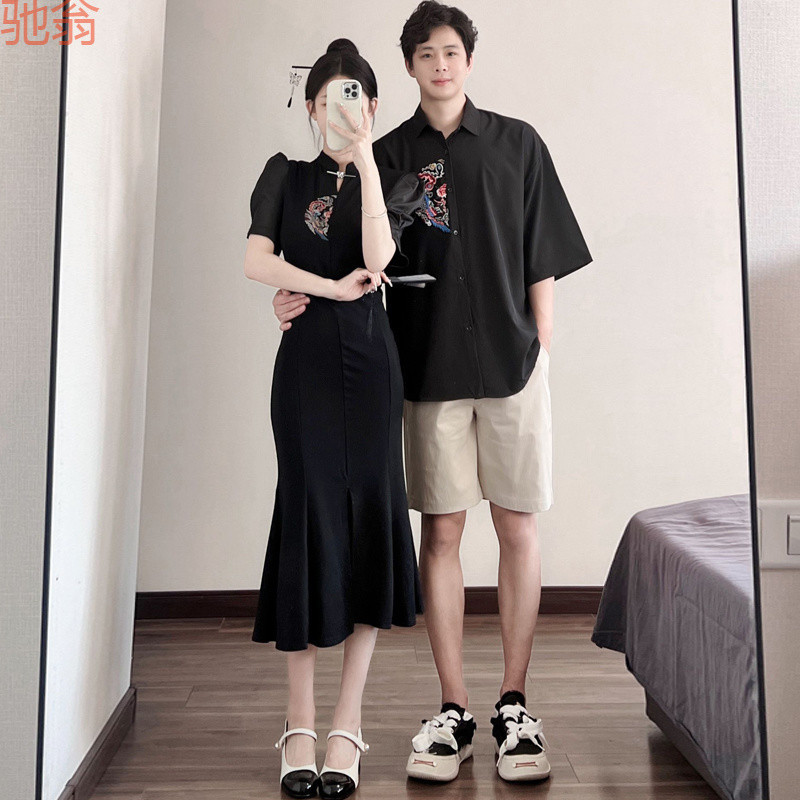 B7C 커플 원피스 새로운 학생 중국 스타일 스커트 슬리밍 선 스타일 국가 스타일 개선 청삼 원피스 블라우스