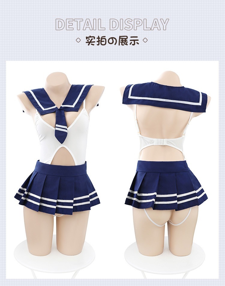 Feimu College-Style Lingerie Set with Cut-Out Bodysuit, Pleated Skirt and Stockings — detail image 14