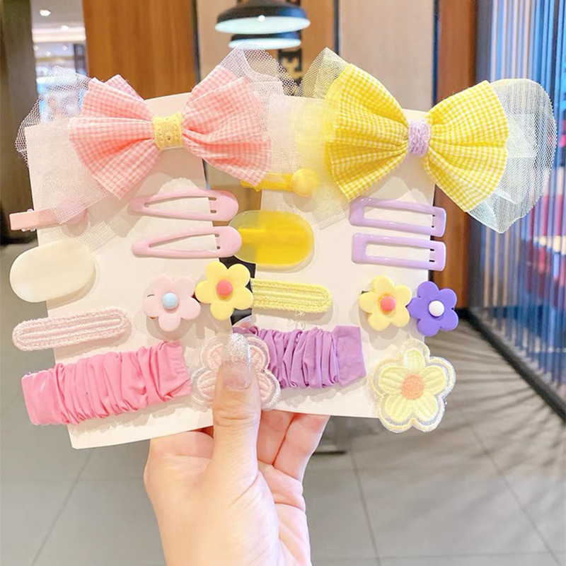 45g Weight Headwear Classification Women'S Gender Cartoon Style Style Pink, Green, Blue, Yellow Color Children's Bow Flower Hairpin Sets Wholesale Nihaojewelry 2