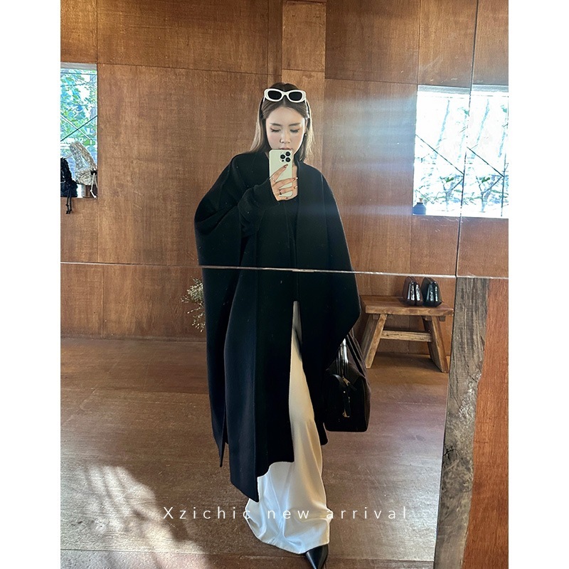 Xzichic澳洲羊毛斗篷披肩式毛呢外套女优雅贵感呢子大衣秋冬新款|undefined