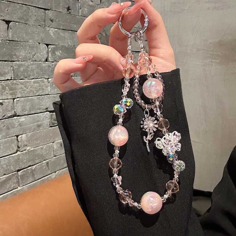 Boutique hecho a mano de alta gama teléfono móvil cadena colgante mariposa cuentas de vidrio cadena larga cordón de teléfono móvil de moda colgante de mensajero largo