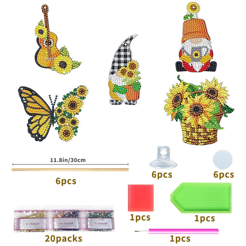 Estacas decorativas para macetas con diseño de flores para decoración de plantas en el hogar y escritorio, fabricante de estacas de jardín hechas a mano con pegatinas de diamantes DIY.