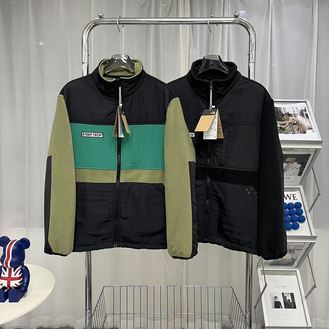 Outdoor stand-up collar jacket for men, autumn and winter loose-fitting jacket, thickened fleece, color-blocked, unisex couple style top 823