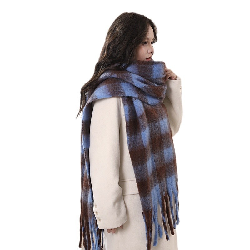 Écharpe épaisse en mohair automne-hiver 2024 avec atmosphère, chaleur haut de gamme, version coréenne polyvalente pour hommes et femmes_voghion.com