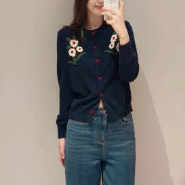 ER*S家 25秋冬新款 时尚通勤百搭立体花朵羊毛圆领长袖针织开衫