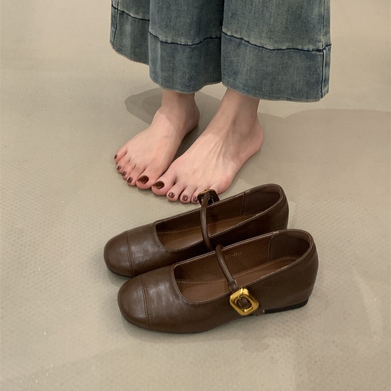 女性用小柄身長アップメリージェーンシューズ、スクエアトゥワンストラップフラットシューズ、レトロソフトソールパンプス|undefined