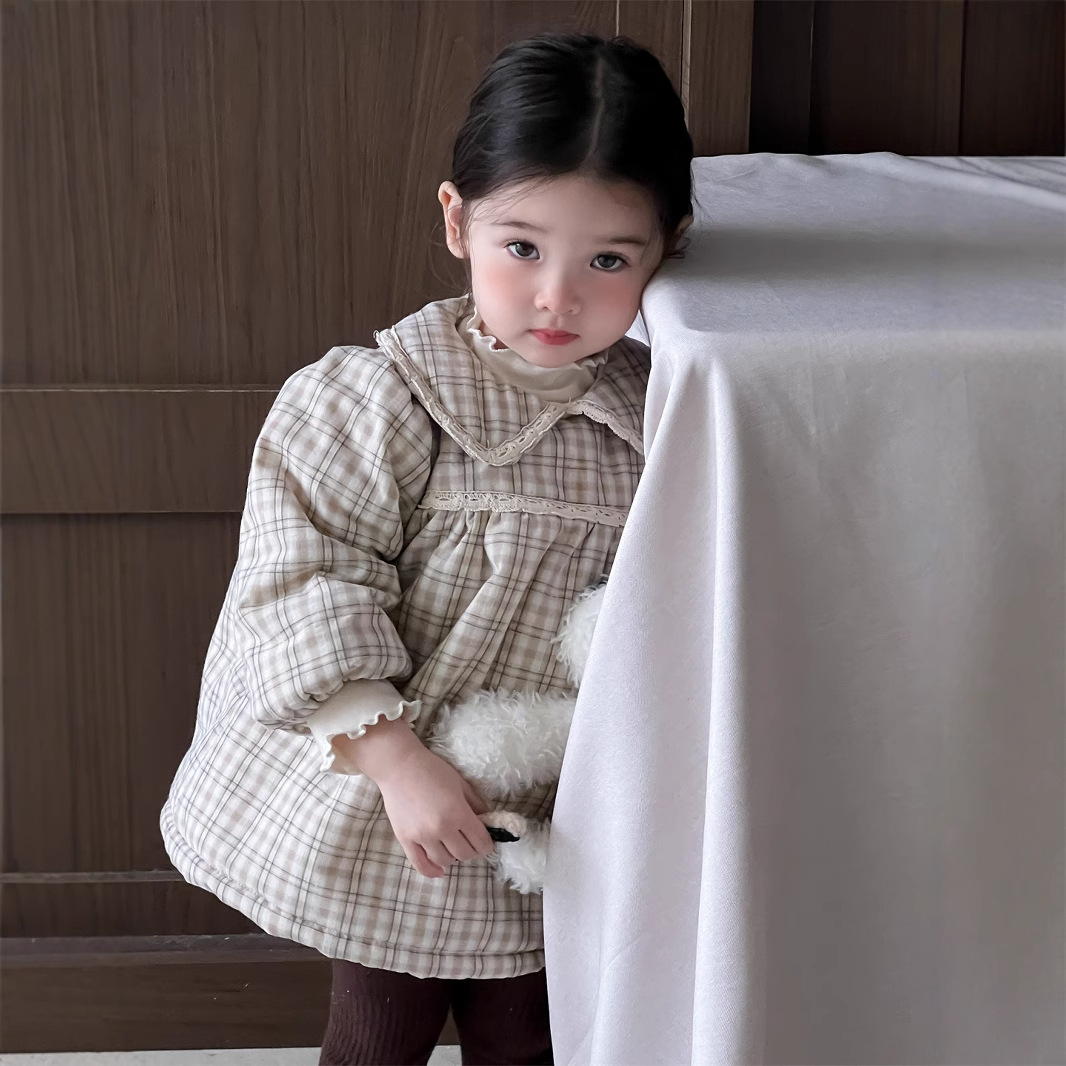 Invierno infantil de lana vestido a cuadros vestido de bebé 2024 ropa de invierno coreana ropa infantil vestido de niñas grueso image 8