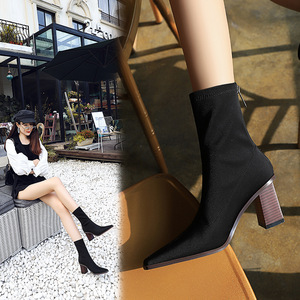 333-2 han edition style wood with thick with high with small square satin elastic leica female thin short boots boots