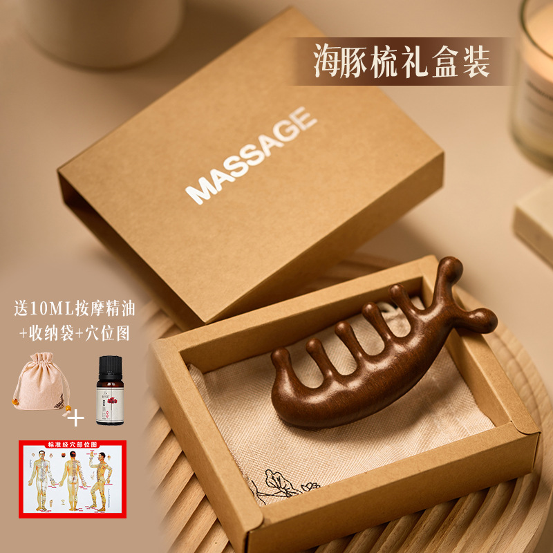 檀木櫛頭部経絡櫛頭治療点穴掻き頭皮マッサージ器鹿角五爪掻き鼻木製櫛