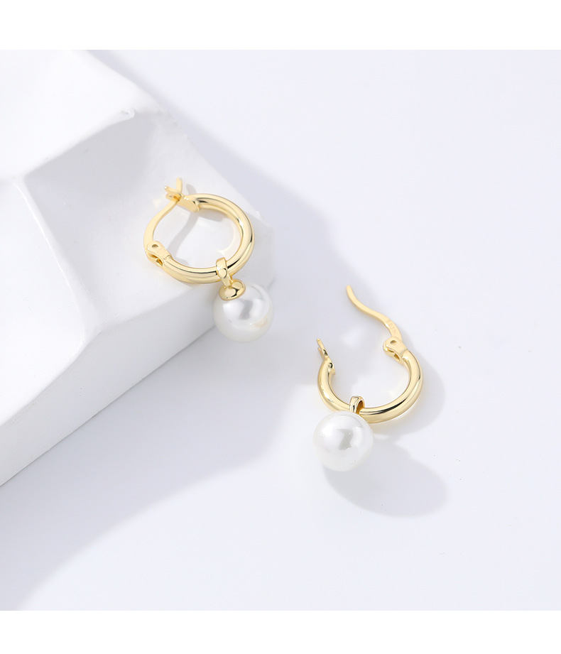 9g Weight Long-Lasting Plated Gold Plating Process 1 Pair 925 Sterling Silver Imitation Pearl Round Drop Earrings