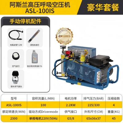 Ivslan High-Pressure Breathing Air Compressor 30Mpa Diving Fire Extinguishing Gas Cylinder Inflator Pump En12021 Standard (Hava kompressorları) - asl-100is-220v-manual-shutdown-luxury-package-comes-with-diving-inflatable-head
