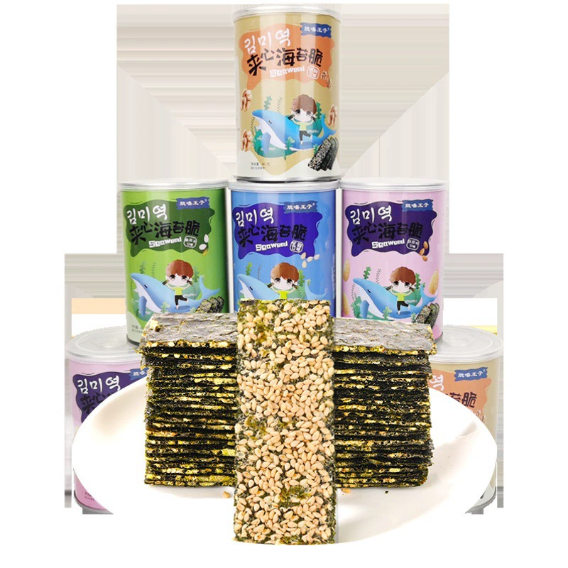 Высокое соотношение цены и качества, закуска из морских водорослей в банке 40 г, корейские чипсы из морских водорослей, прямые поставки от производителя, оптом.