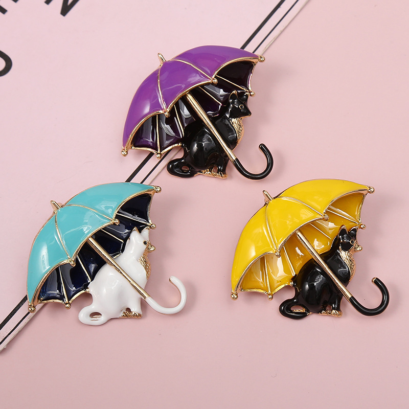 Mignon Chat Parapluie Alliage Émail Placage Femmes Broches display picture 2