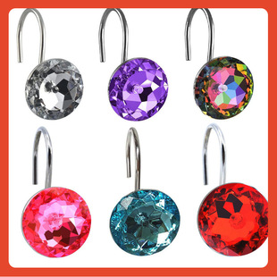 ♂ Acrylic Shower Curtain Ring Round Shower Curtain Hook Multi-Color Optional 12-Piece Metal Hook S-Shaped Curtain Hanging Ring