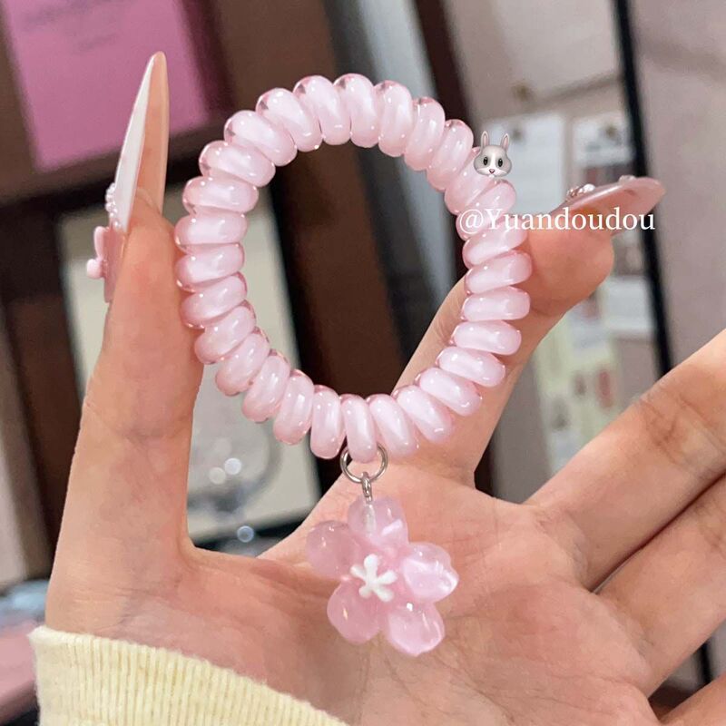 Ins清新ゼリー色桜電話線ヘアリング甘い少女心髪ひも皮筋プリンセス風ヘアアクセサリー|undefined