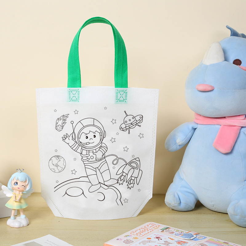 Niños hechos a mano DIY pintando bolsas de graffiti personalizadas regalo de jardín de infantes dibujos animados no tejidos pintura relleno bolsas de mano