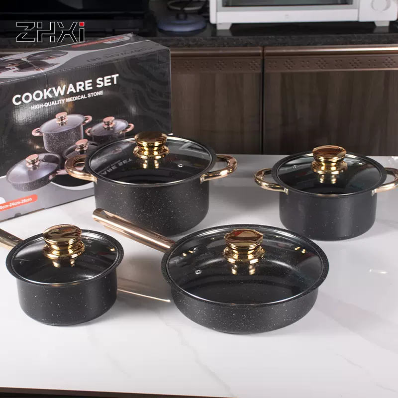 外贸批发热销烹饪锅nonstickpot不粘锅汤锅四件套汤锅奶锅具套装