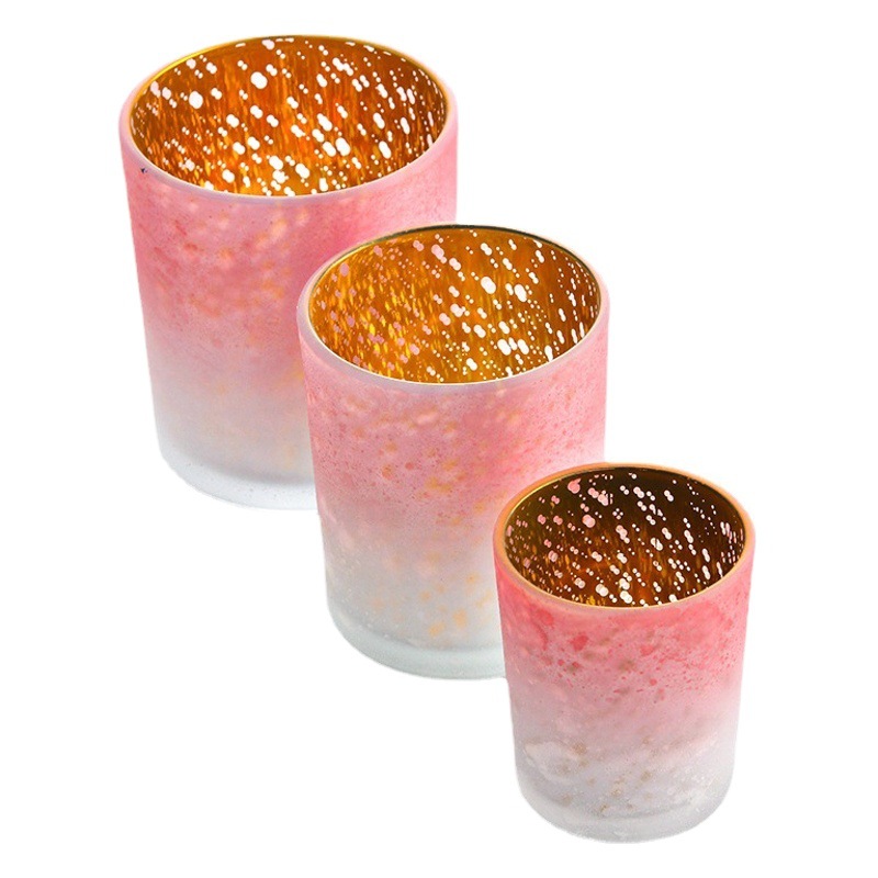 En stock vidrio Galvanoplastia de oro candelabro roto oro vela taza esmerilado colorido vela taza blanco colorido vidrio