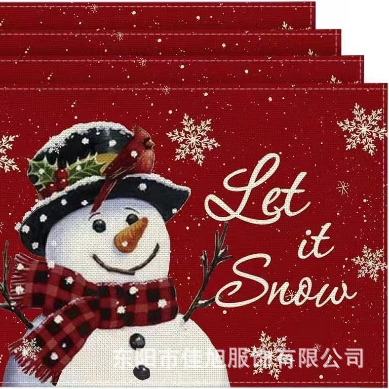 圣诞树雪人餐垫套装亚马逊印花亚麻防污隔热垫桌北欧风圣诞限定|undefined