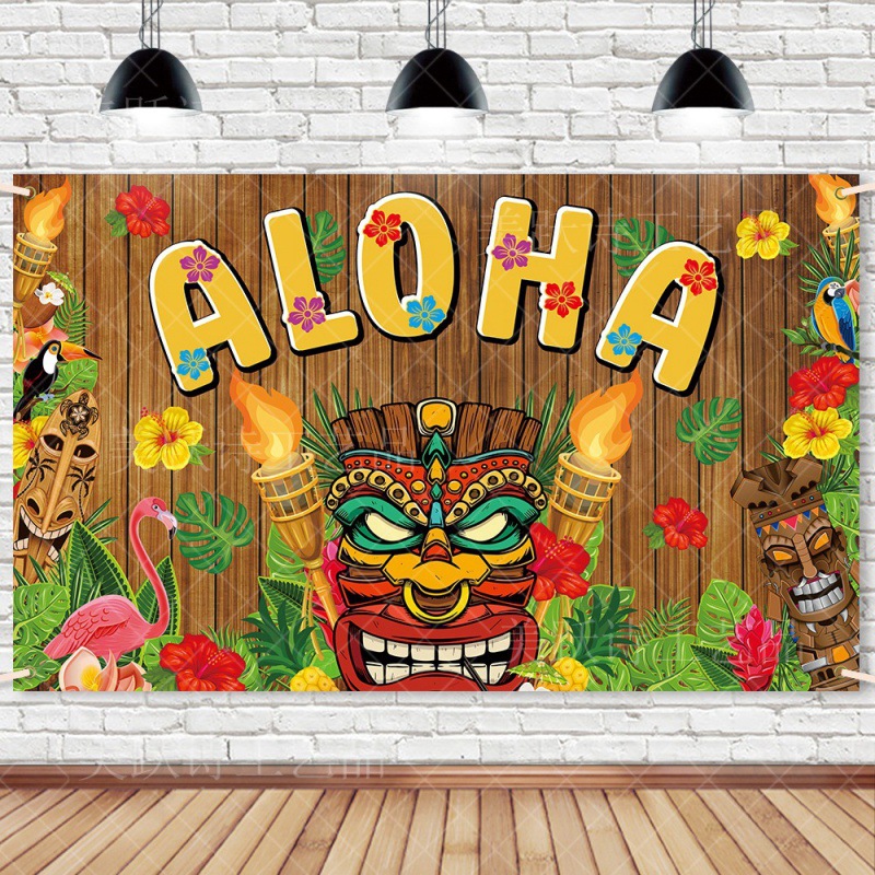 Tela de fondo de decoración de fiesta de Amazon Hawaii Aloha diseño de fondo de fiesta suministros de decoración máscara banner