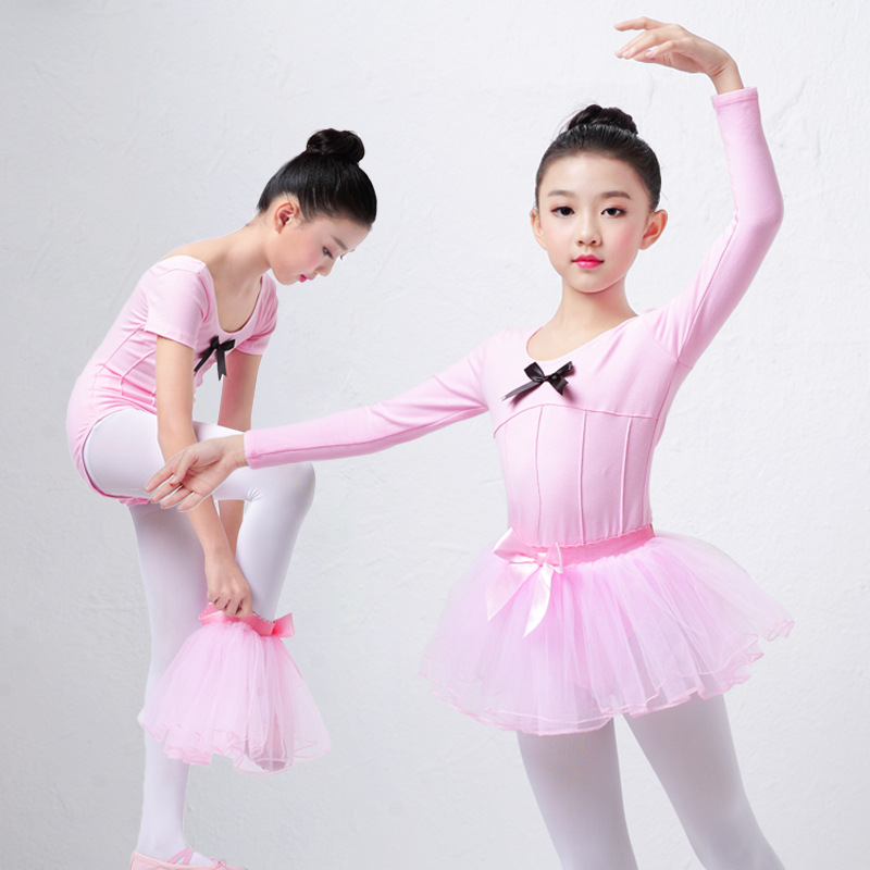 Ropa de baile para niñas, ropa de práctica para niños, ropa de ballet de verano de manga corta con lazo para niñas, conjunto de ropa para actuaciones.