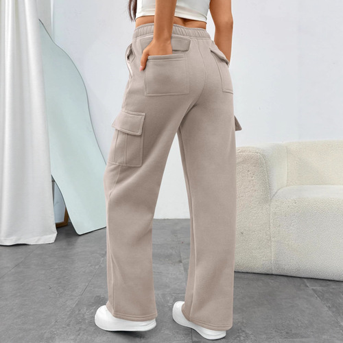 Amazon Cross-Border New Fall High-Waisted Wide Leg Work Pants Long Pants with Pockets Women's Sports Pants Loose Pants for Europe and America