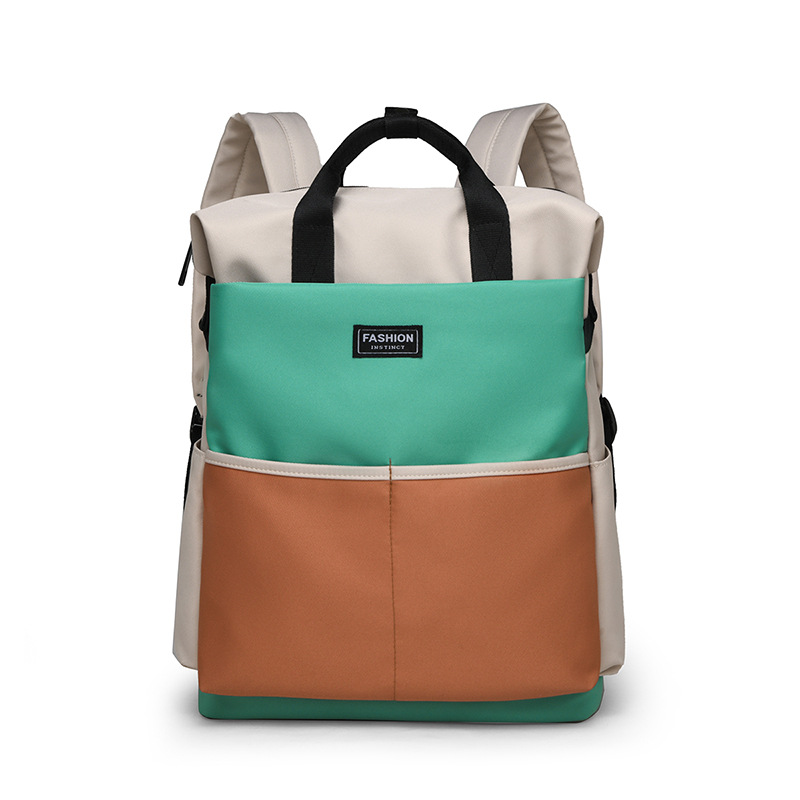 Bolso de mamá para madres y bebés de gran capacidad de estilo occidental, bolso de cercanías de almacenamiento de color en contraste de moda, mochila portátil multifuncional de un solo hombro