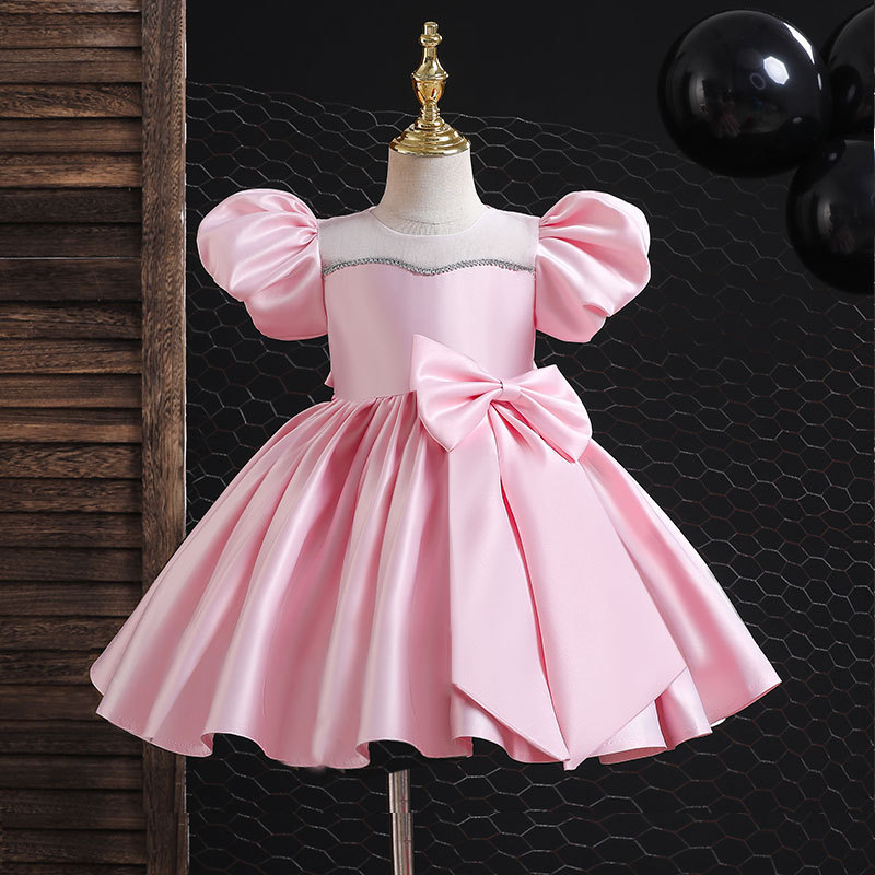 Vestido de cetim para menina estilo coreano com laço_voghion.com